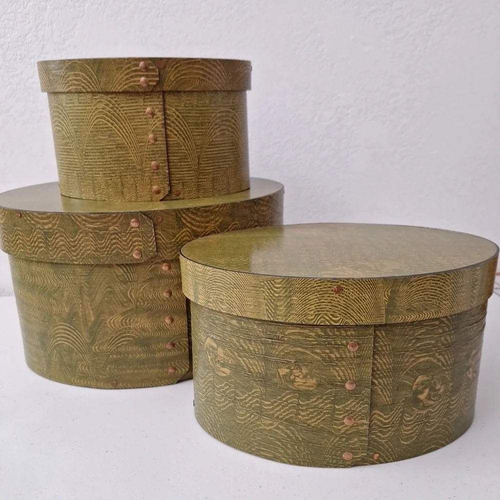 Set Of 3 Nesting Early Antique Thick Walled Solid Wood Pantry Box Mint Condition